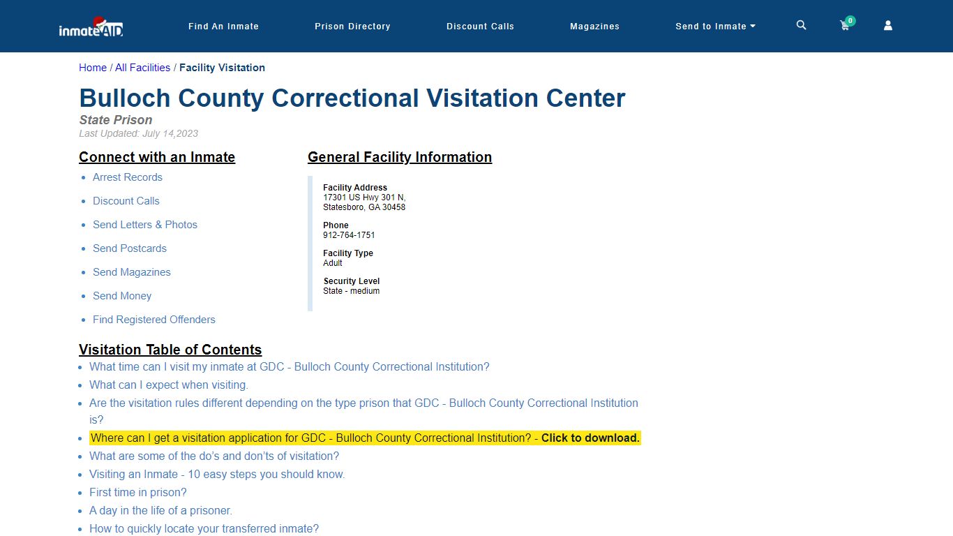 GDC - Bulloch County Correctional Institution | Visitation, dress code ...